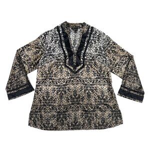 Lane Bryant Satin Boho Floral Split Round Neck Tunic Gold Black Sz 18/20‎ - NWOT